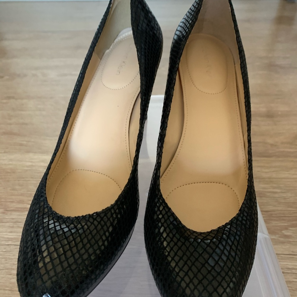 Calvin Klein black snakeskin heels